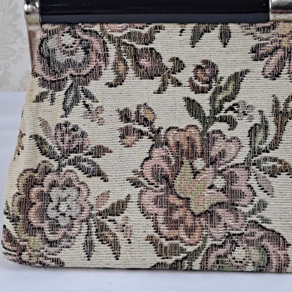 Dover 1950's Needlepoint Tapestry Frame Handbag Patent Top Handle Top Clasp Vtg - Picture 2 of 14